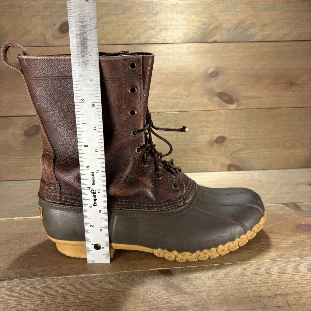 LL Bean Mens size 10 wide shoes Brown Leather Waterproof Tall Lace Up Duck boots